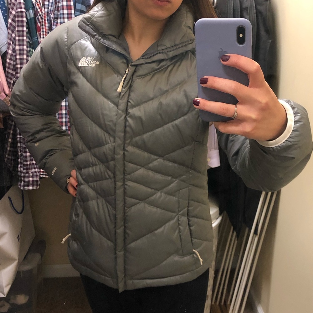 Silver North Face Down Winter Jacket